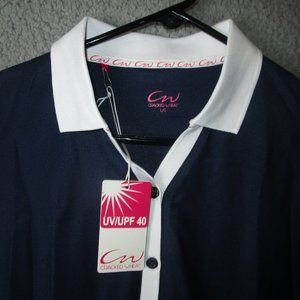 CRACKED WHEAT WOMEN'S GOLF POLO SHIRT NAVY BLUE WHITE LARGE NEW NWT POLYESTER